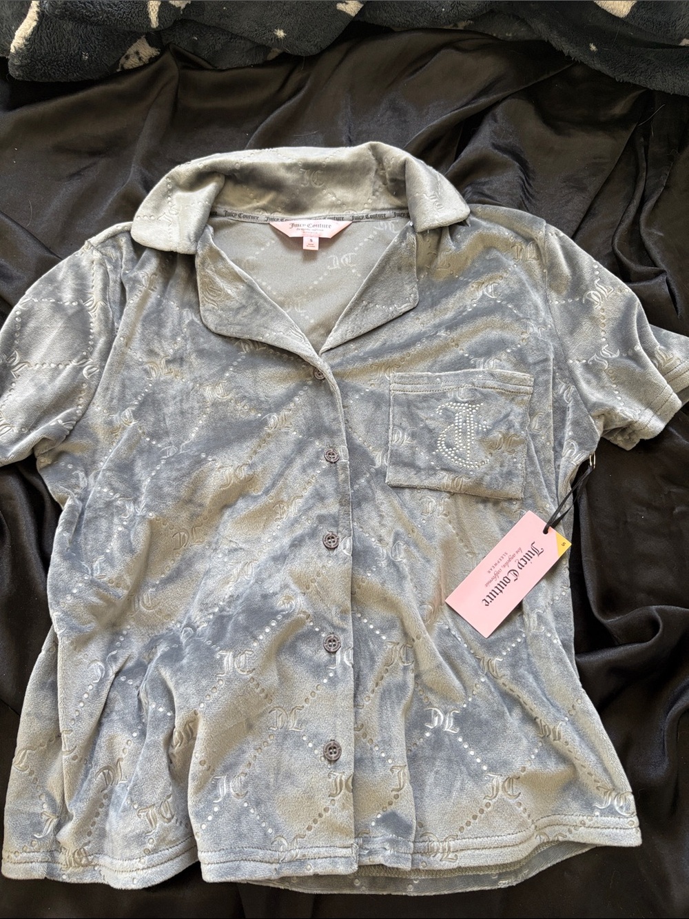 Juicy Couture Light Gray Velour Button-Down Shirt